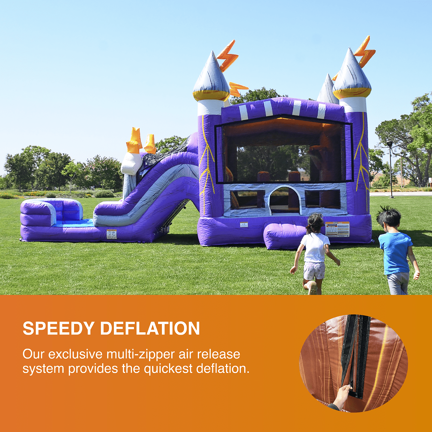 JumpOrange Thunder Commercial Grade Inflatable Water Slide & Bounce House (with Pool and Blower)
