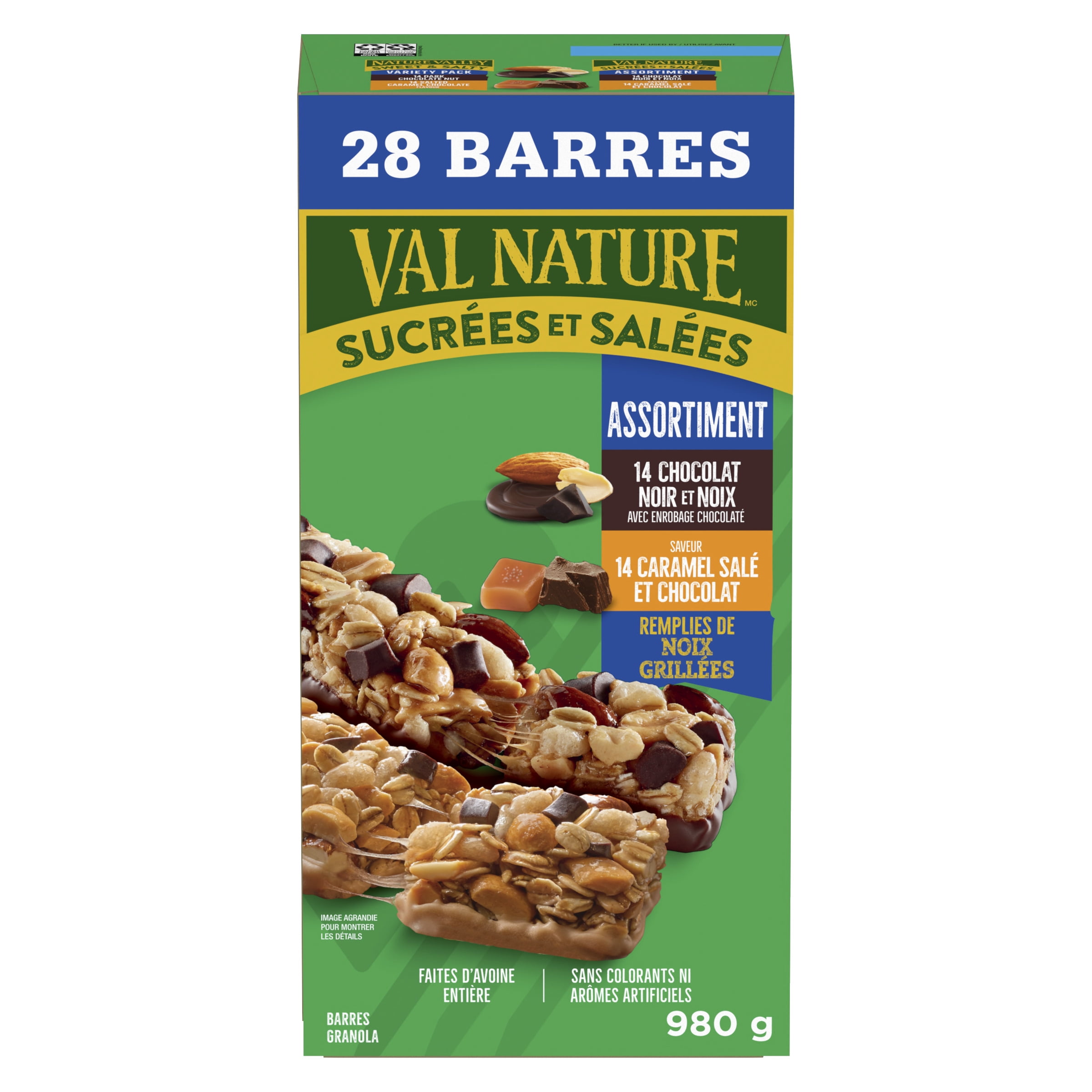 Val Nature Barres Tendres Granola aux Noix, Sucrées et Salées, Assortiment, Format Économique, 28 Barres 980g