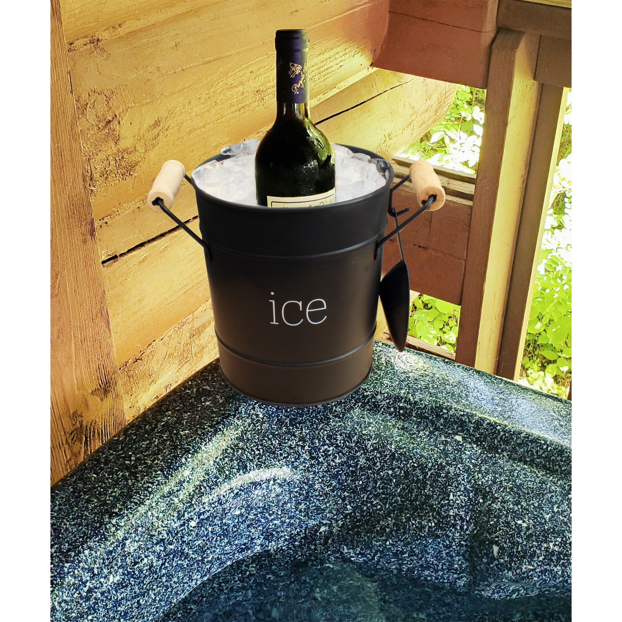 AuldHome Design Farmhouse Enamelware Ice Bucket (Black); Retro Style Insulated Metal Ice Server