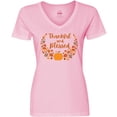 thumbnail image 3 of Inktastic Thankful and Blessed Pumpkin and Fall Leaves Women's V-Neck T-Shirt, 3 of 5