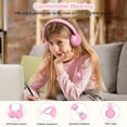 thumbnail image 3 of New bee Kids Headphones with Microphone,HD Stereo,85dB Volume Limit,Foldable,Cartoon Design,Adjustable Headband,Eco-Friendly Protein Leather & ABS,3.5mm Jack+ PC Splitter for Girls/PC/Mac/Tablet,Pink, 3 of 13