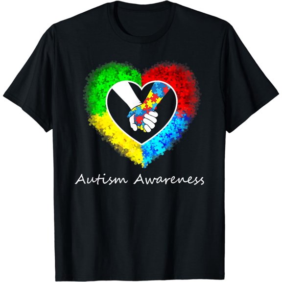 Autism Awareness Hands In Heart Puzzle Pieces T-Shirt