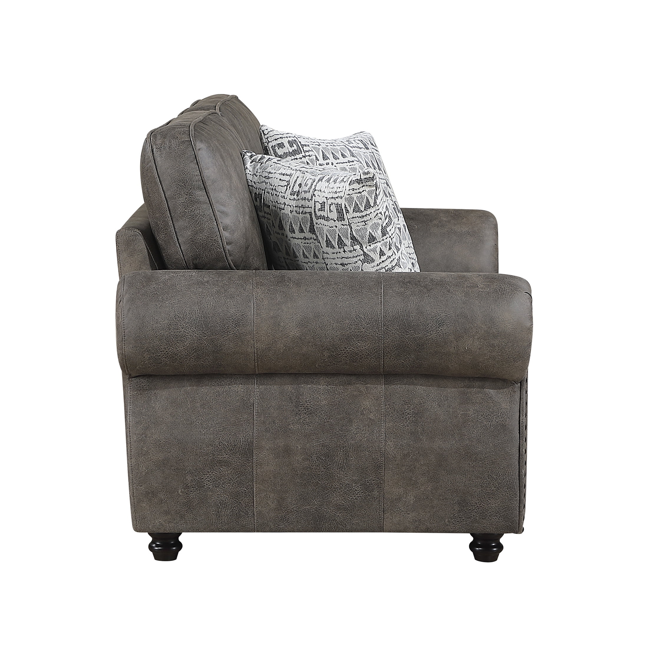 OakvillePark Solvane Microfiber Loveseat with 2 Pillows and Nailhead Trim, Brownish Gray