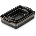 thumbnail image 1 of KOOV Bakeware Set, Ceramic Baking Dish, Rectangular Baking Pans Set, Casserole Dish for Cooking, Cake Dinner, Kitchen 9 x 13 Inches, 3-Piece, Stripe Series (Rough Black), 1 of 8
