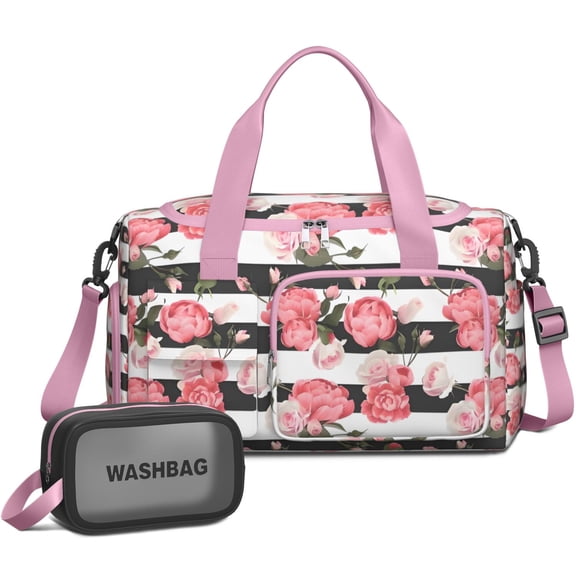 Women Men Gym Bag,Pioneer Flower Floral Print Pattern Small Duffle Bag Spend the Night Bags for Women with Shoes Compartment Washbag,Detachable Shoulder Strap,19.7x8.3x11 Inches