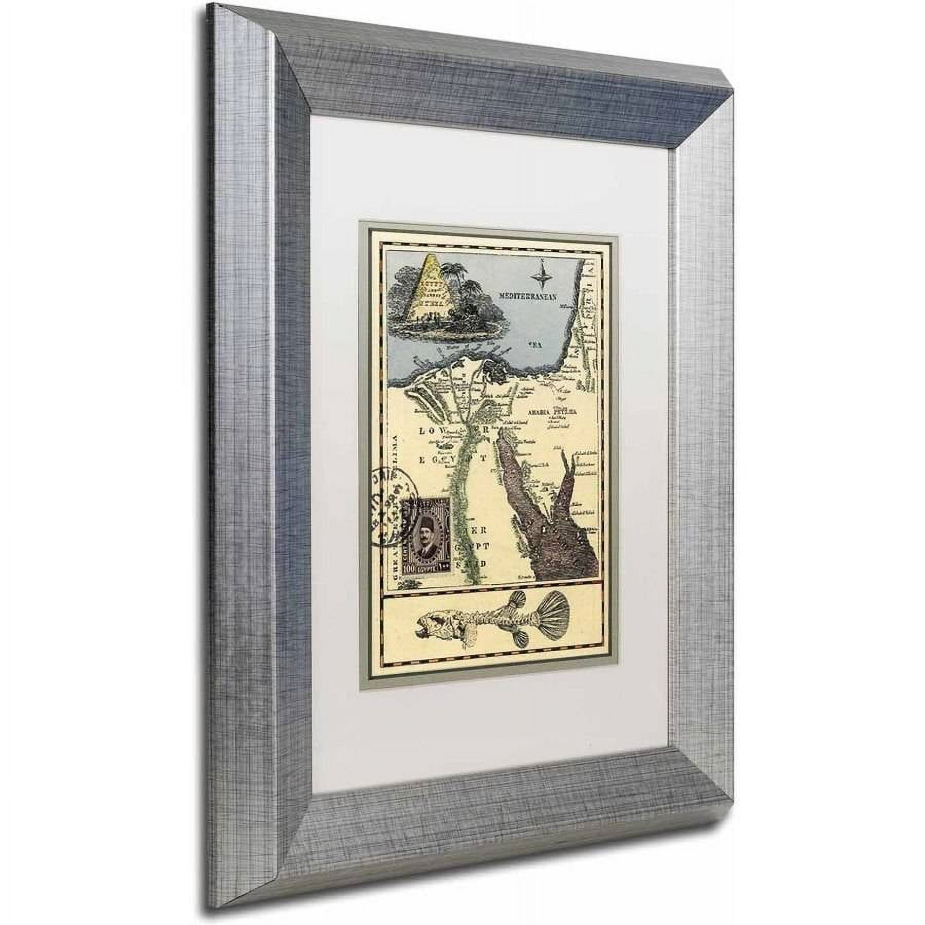 Trademark Fine Art 'Egypt Map' Canvas Art by Nick Bantock, White Matte, Silver Frame