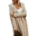 thumbnail image 2 of Womens Long Cardigan Cable Knitted Open Front Oversized Long Sleeve Hooded Outerwear Sweater Coat Khaki XL, 2 of 8