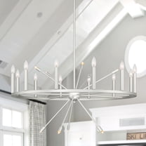 Vanity Art 22 Candle Style Light Wagon Wheel Chandelier Light Fixture | Modern Hanging Ceiling Lights Fixtures for Dining Room Living Room Bed Room, Kitchen, White/Antique Silver, SJS90922WAS