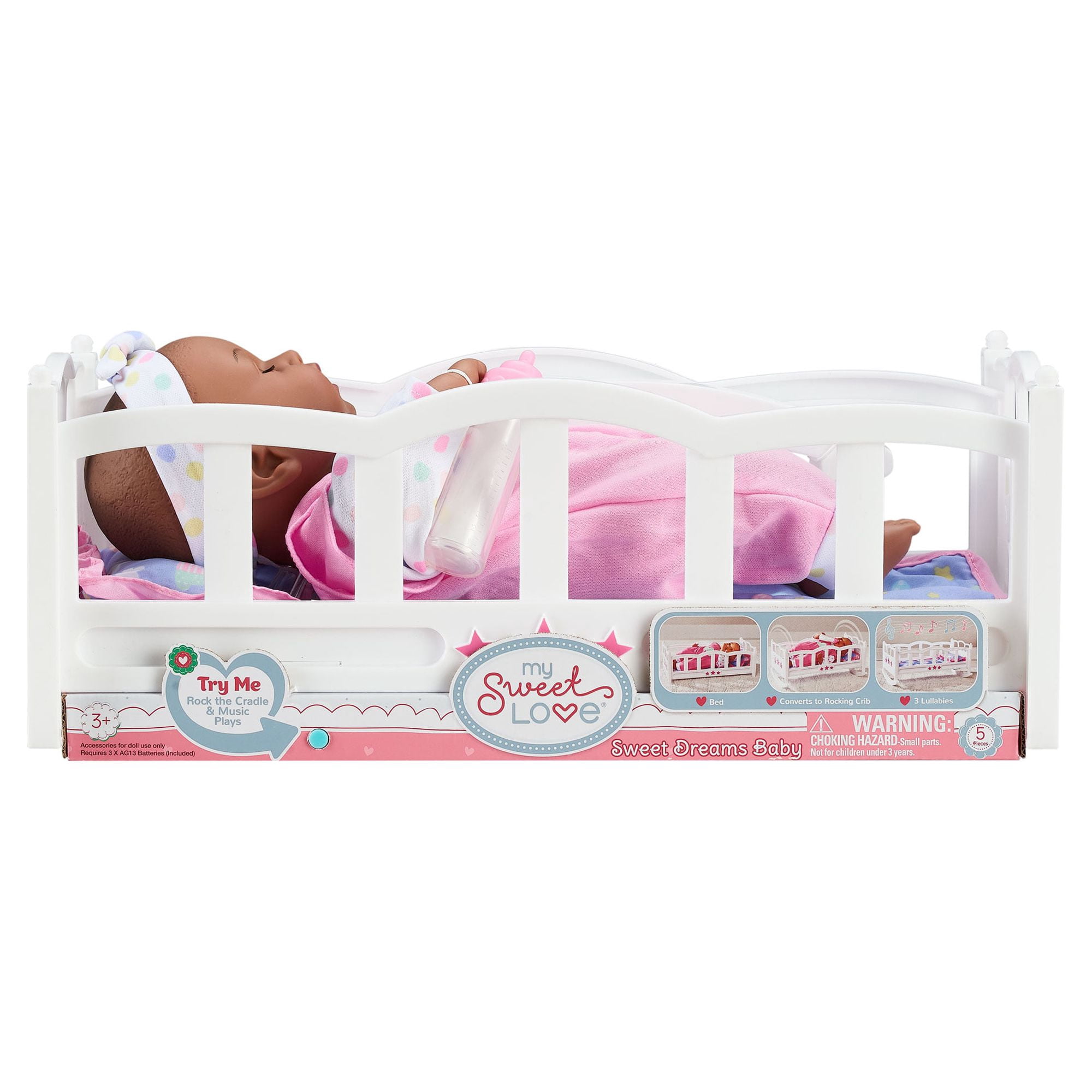 My Sweet Love Baby Doll with Crib Play Set, Deep Tan, for Children Ages 3+