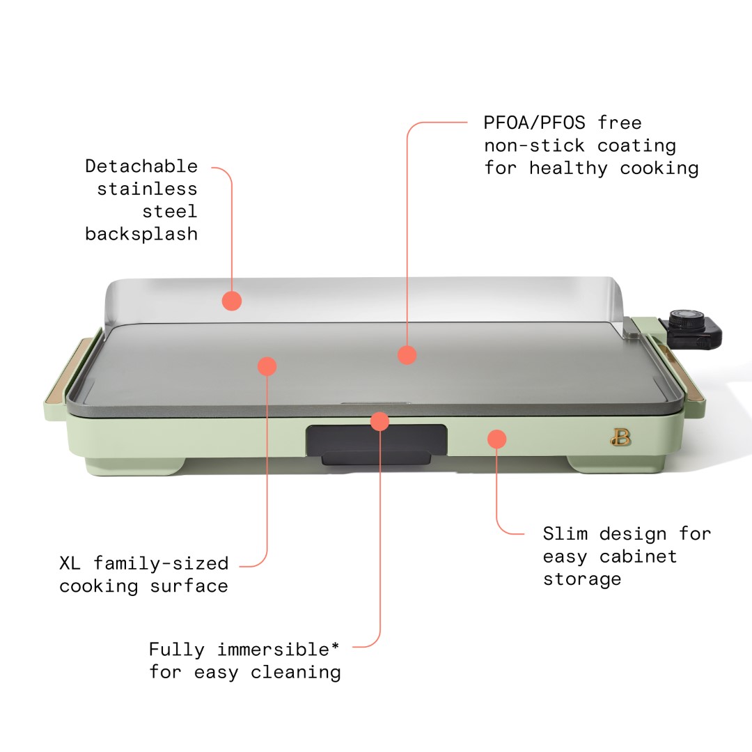 Beautiful XL Electric Griddle 12" x 22"- Non-Stick, Sage Green by Drew Barrymore - image 3 of 11