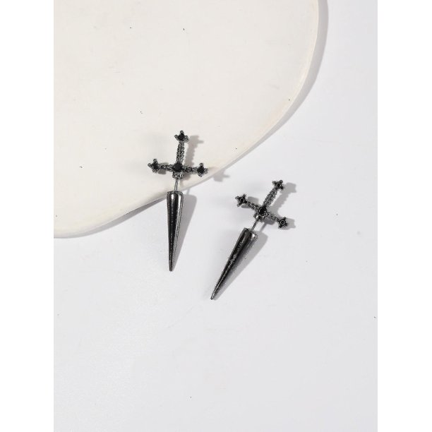 Pendientes de espada gótica Kinitial, chaqueta de orejas de cristal punk genial vintage, pendientes de daga gótica, regalo de joyería para mujeres