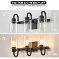 thumbnail image 4 of Pynsseu Farmhouse 3-Light Matte Black LED Vanity Light with Clear Glass Shades, 4 of 6