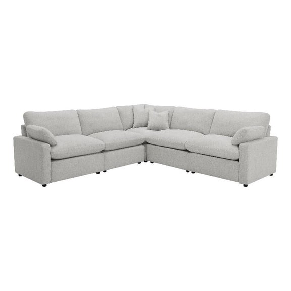 Benjara Biny 5pc L Shape Modular Sectional Sofa- Light Gray- Power Reclining