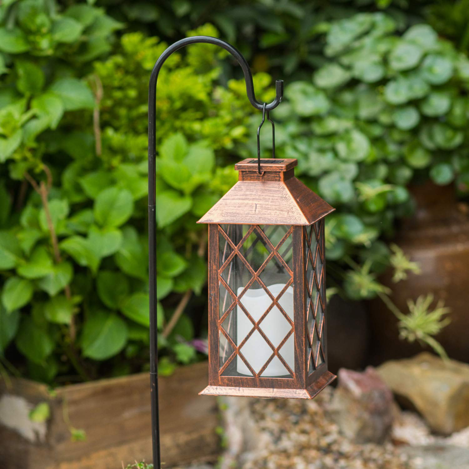 Candle Lantern Light Garden Landscape Hanging Lamp LED Outdoor Solar D0J2 