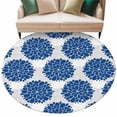 thumbnail image 2 of Dahlia Flower Large Round Rug 8 FT, Non Slip Living Room Area Carpet, Farmhouse Botanical Blue Grey Floral Washable Soft Circle Rug Non-Shedding Floor Carpet for Bedroom Office Dining Room, 2 of 9