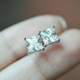 thumbnail image 3 of 1Ct Princess Real Moissanite Solitaire Stud Earrings White Gold Plated Silver, 3 of 4