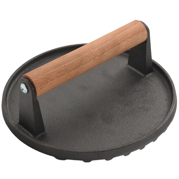 Handle Steak Plate Meat Press BBQ Cast Iron Grill BBQ Tool Cast Iron