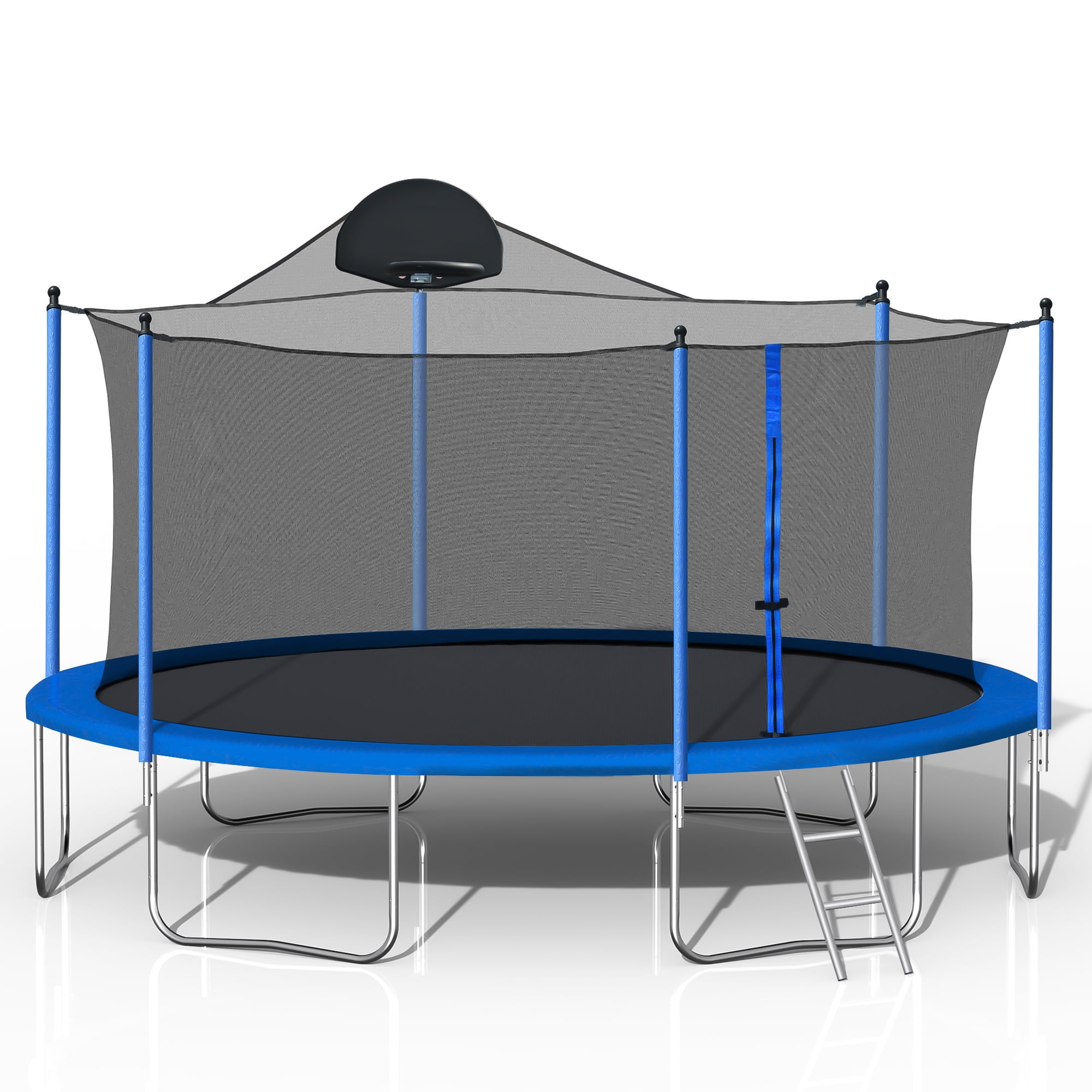 Trampoline with Enclosure on Clearance, New Upgraded 12 Feet Kids Outdoor Trampoline with Basketball Hoop and Ladder, Heavy Duty Round Trampoline for Indoor Backyard, LLL4568 -