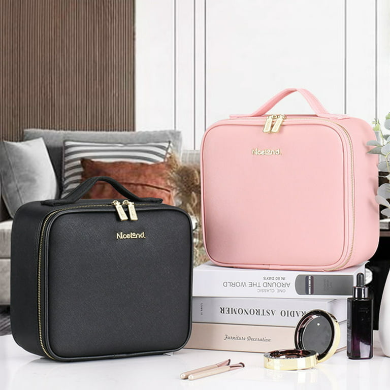 habe Travel Makeup Bag with Mirror - Premium Vegan Designer Make Up Bag  Organizer Train Case for Women - Stores More than 3 Cosmetic Bags, Make Up  Bags or Make …