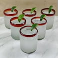 thumbnail image 2 of Hand Blown Mexican Drinking Glasses - Set of 6 Tumbler Glasses with Red Rims 10 oz each, 2 of 9