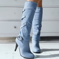 thumbnail image 4 of B91xZ Womens Fashion Boots Low Heel Round Toe Zipper Knee High Riding Boots,Light Blue 7, 4 of 5