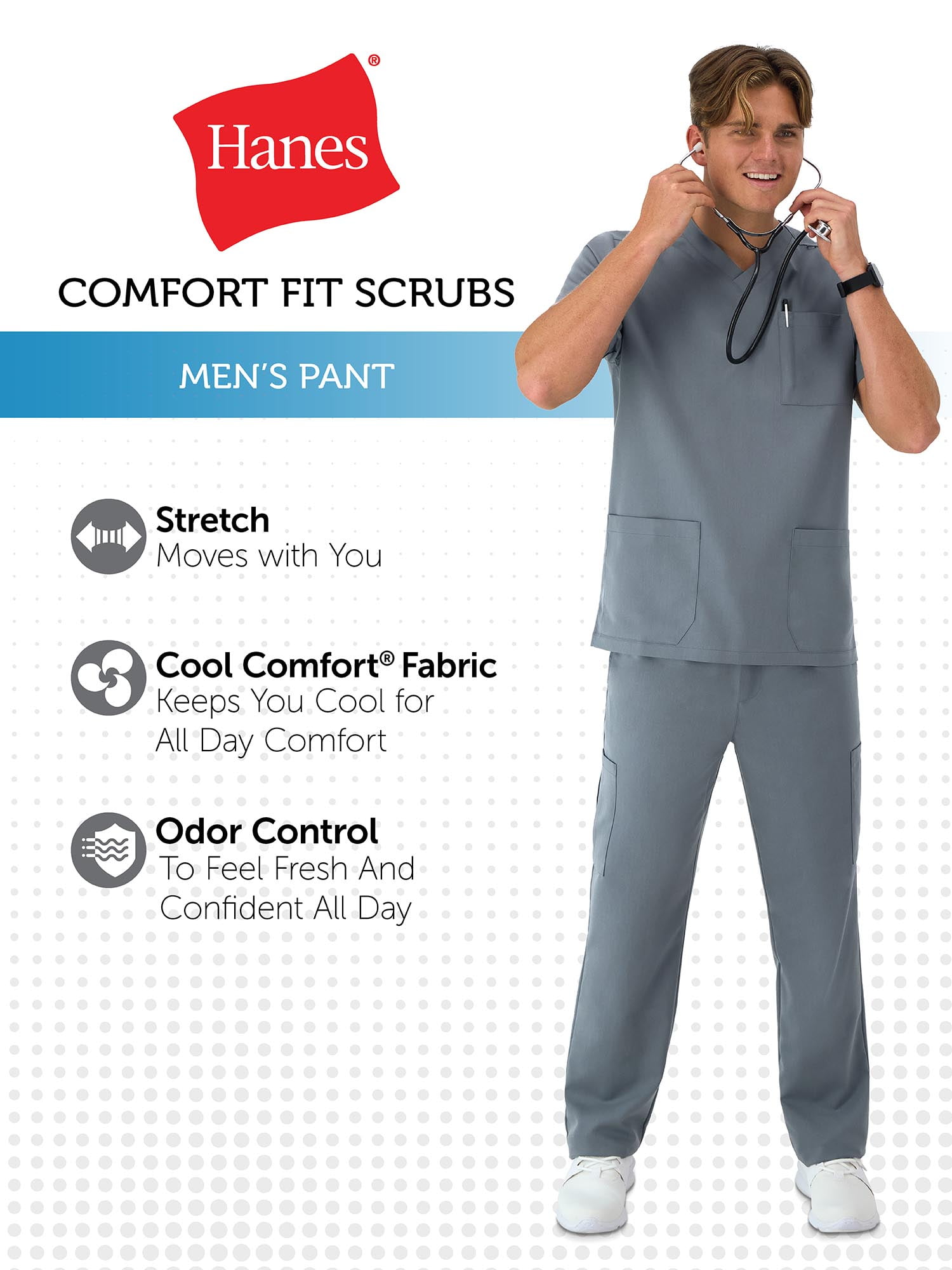 Hanes Mens Hanes Men's Scrubs Drawstring Scrub Pants, Straight Leg, Comfort Fit, Sizes S-3XL