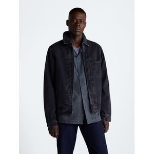 Free Assembly Men's Pleated Zip Front Denim Jacket
