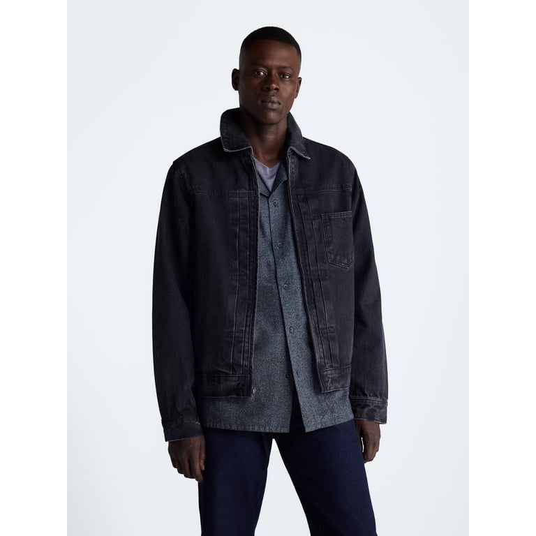 Free Assembly Men's Pleated Zip Front Denim Jacket photo 1