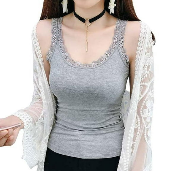 Skymirror Women Summer Thin Vest U-Neck Sleeveless Slim Fit Tank Tops Solid Color Lace Trimmed Camisole Streetwear