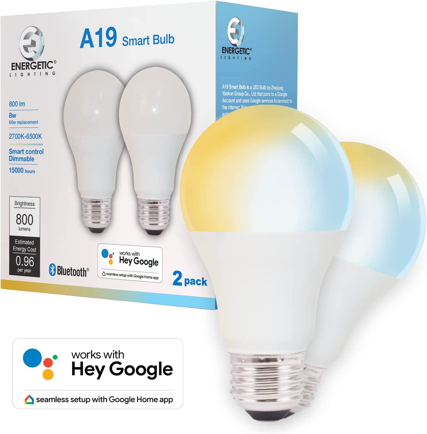hout bang Bourgeon ENERGETIC Smart A19 Bluetooth LED Light Bulb, Tunable White, 8W (60W  Equivalent), No Hub Required, 2-Pack - Walmart.com