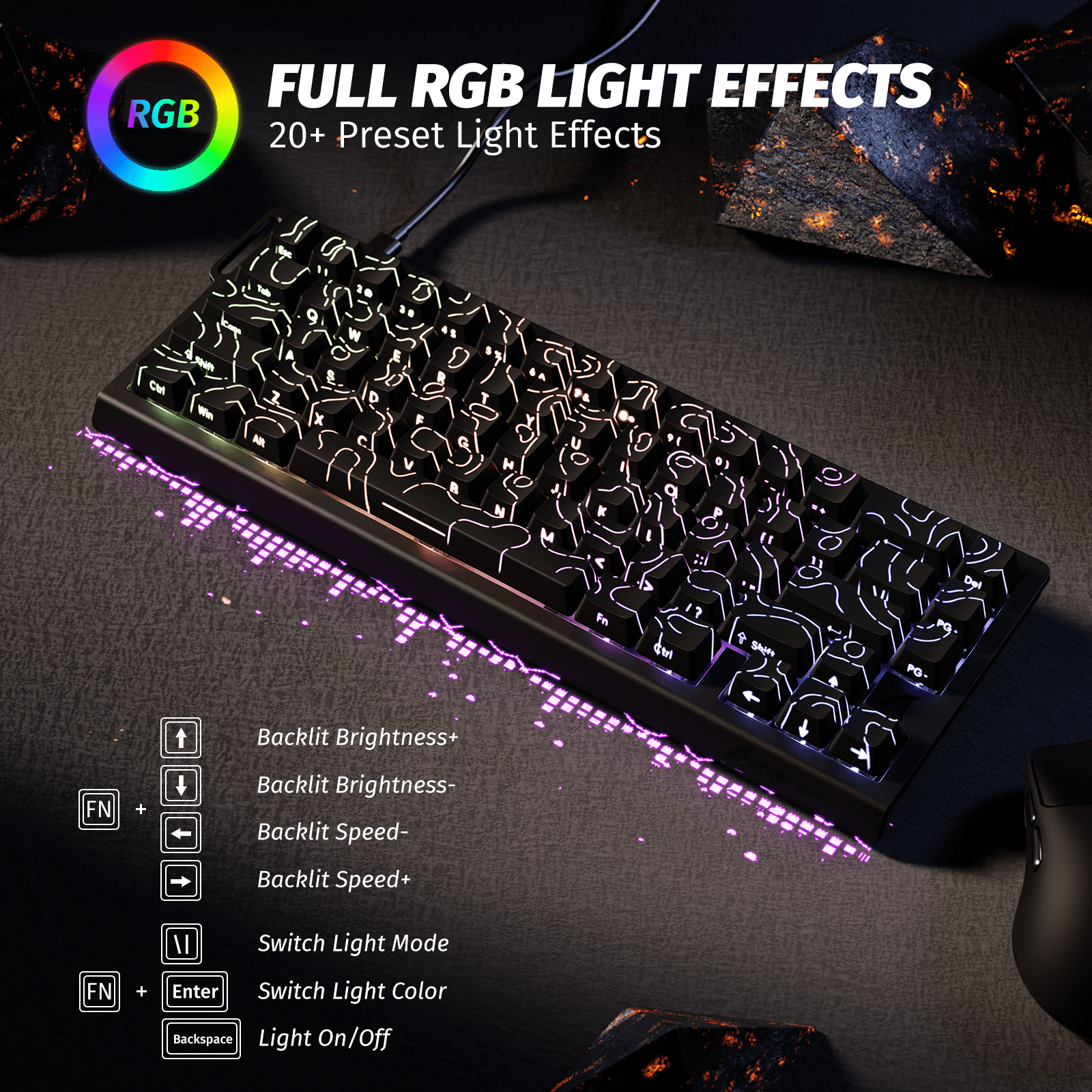 ATTACK SHARK X68 HE 8000Hz Rapid Trigger Keyboard, 0.01mm RT Accuracy Wired Gaming Keyboard with Magnetic Switch, Adjustable Actuation, Rapid Trigger, Snap Tap, RGB Lighting for PC/Mac, Black Contours