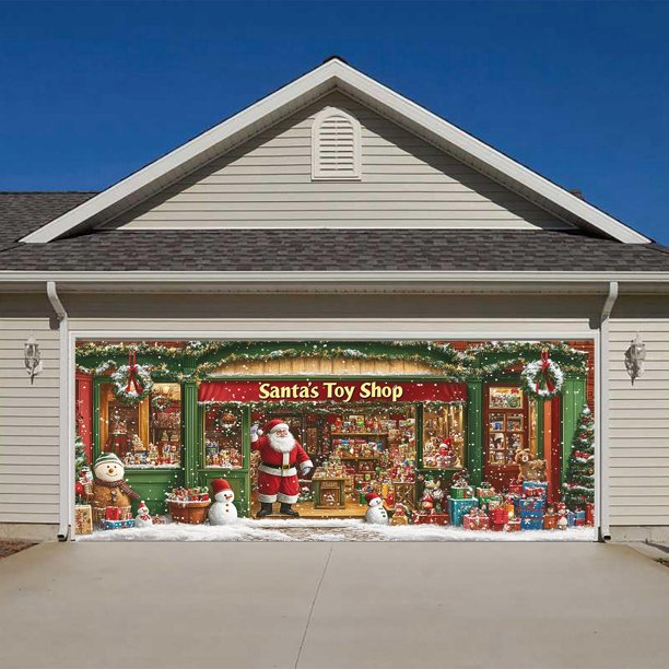 Adornos Navideños Para Puertas De Garaje. Pancarta Para Puertas De Garaje «Feliz Navidad». «Alegría Al Mundo» Para Las Fiestas Navideñas.