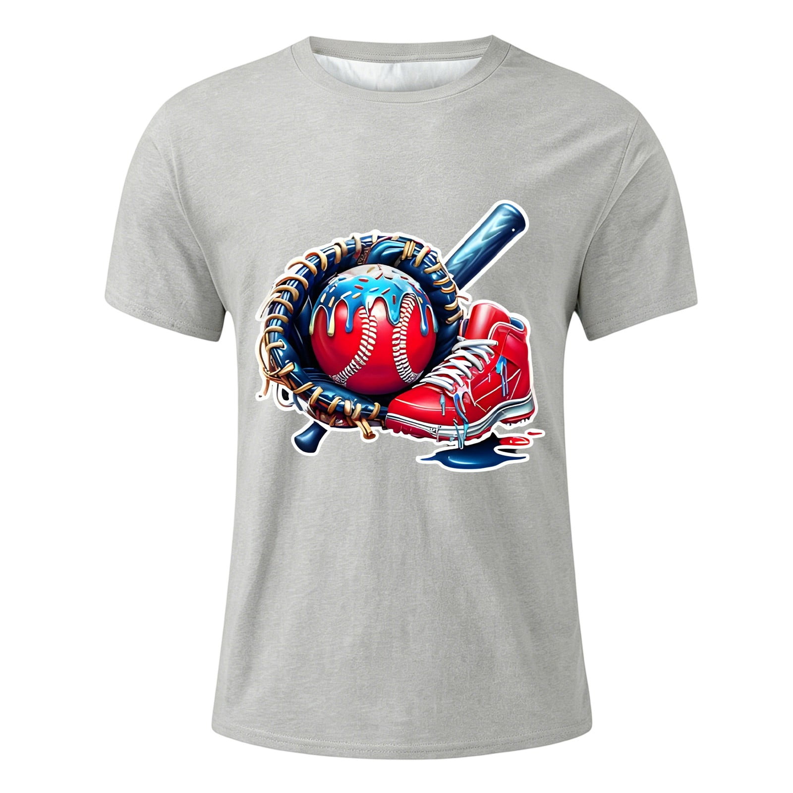 Bainana Baseball T Shirts For Teen Boys Graphic Print Short Sleeve Crew Neck T-Shirts Soft Kids Everyday Wear Outfits Light Gray Size 8-9 Years