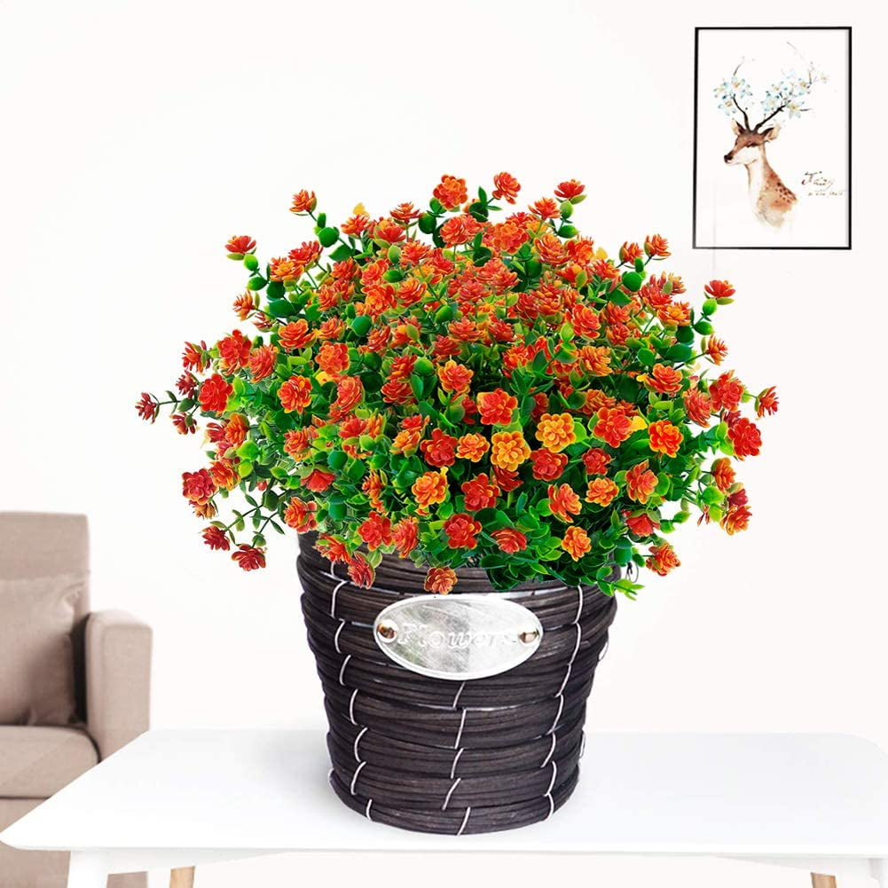 Outdoor Artificial Fake Flowers No Fade UV Resistant Faux Plastic Plants for Hanging Planter Patio Yard Wedding Indoor Home Kitchen Farmhouse Décor (White)