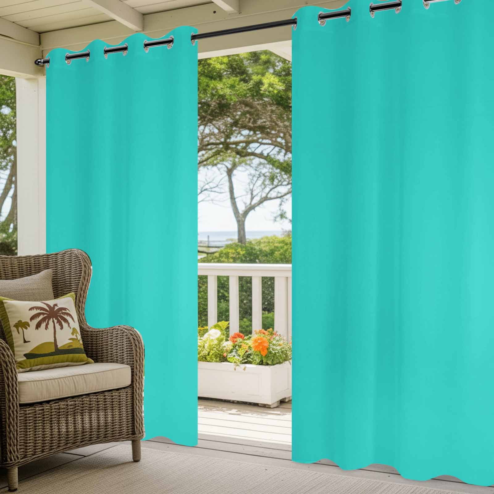 Turquoise Outdoor Curtains for Patio Waterproof, Windproof Privacy Curtains with Weighted Bottom, Modern Pure Turquoise Outside Drapes for Picnic Garage Backyard Cabana 54"x84" 1 Panel