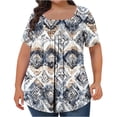 thumbnail image 3 of Feancey Plus Size Graphic Tees for Women Dressy Casual Floral Printed Tunic Tops Summer Short Sleeve Pleated Loose Blouses Multicolor 5XL, 3 of 5