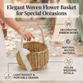 thumbnail image 4 of Wicker Basket with Handle and Bow, Small Woven Flower Basket for Wedding, Basket for Party, Home Decoration (White, 15cmx24cm), 4 of 7