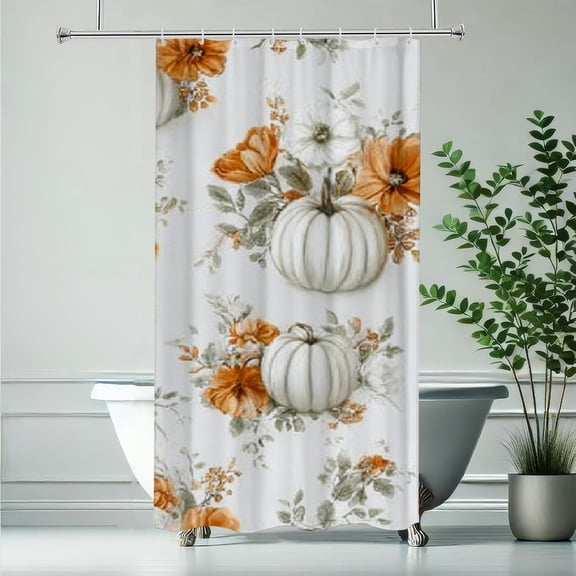 RKSupls Christmas Shower Curtain, Harvest Pumpkin Shower Curtain with Hooks for Christmas Home Bathroom Decor Washable Curtains, 36x72 in