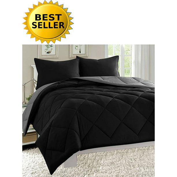 Goose Down Alternative 3pc Comforter Set Full Queen Black Gray Walmart Com Walmart Com