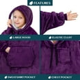 thumbnail image 2 of PAVILIA Wearable Blanket Sweatshirt for Kids Boy Girl Purple, Warm Cozy Giant Blanket Hoodie, Fleece Sherpa Oversized Blanket Sweatshirt with Sleeves, Big Pocket, Christmas Gift, 2 of 7
