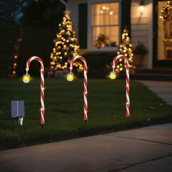 Lighted Candy Cane Christmas Decorations Outdoor Christmas Ornaments Glittering Light-Up Candy Cane Warm Lights Holiday for Yard Lighted Holiday Displays Christmas Home Decor, 8pc