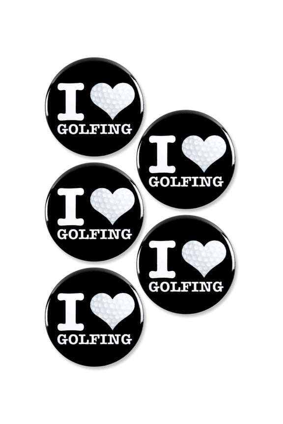 5 Pack - I "Heart" Love Golfing Pinback Buttons - 2.25 Inch