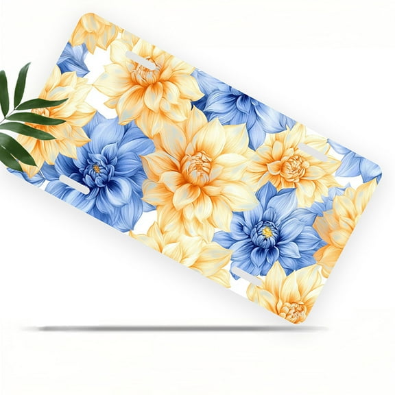 License Plate, Dahlia Pattern Decorative Front,Personalized Stainless Steel License Plate Cover For Men Women,12.2" X 6.2"