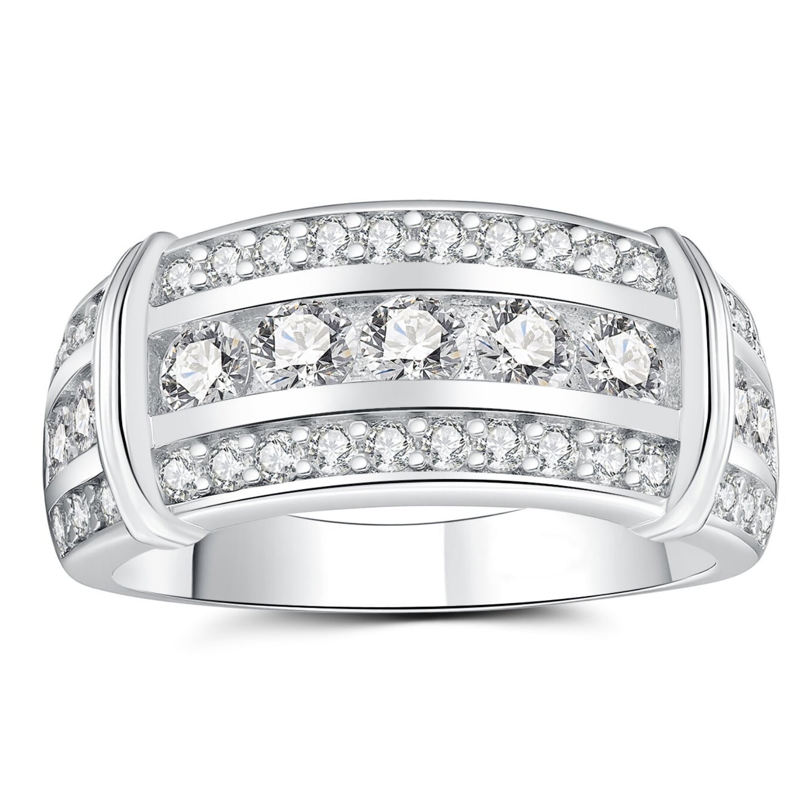 SFTING Men Wedding Band Engagement Men Rings Round Cut 5A CZ Silver Plated Promise Band for Him Size 9