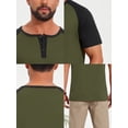thumbnail image 7 of DARING DIVA Men's Henley Button Down Color Block Short Sleeve T-Shirt L Olive Green, 7 of 7