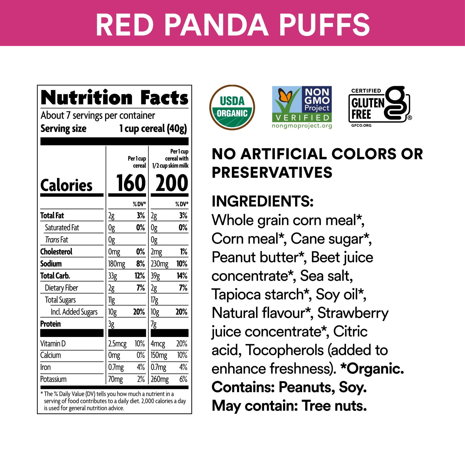 EnviroKidz Organic Red Panda Puffs Breakfast Cereal, 10oz Box (pack of 12)