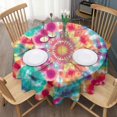 thumbnail image 3 of Colorful Tie Dye Pattern Round Tablecloth 60"x60",Wrinkle Wipeable Table Cloth for Kitchen Dining Room Picnic Patio Party, 3 of 6