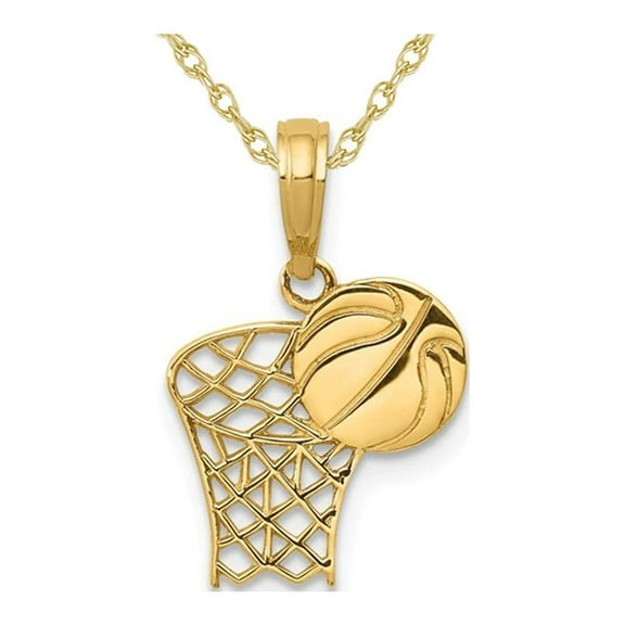 Gem & Harmony 14K Yellow Gold Basketball and Hoop Pendant Necklace with Chain for Women