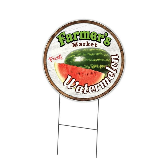 SignMission  16 in. Double Sided Corrugated Circular Plastic Sign - Farmers Market Watermelon