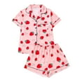 thumbnail image 3 of XIYON Pajamas For Women Strawberry Print Pajama Set Lapel Short Sleeve Button Front Shirt Shorts Loungewear Comfortable, 3 of 9
